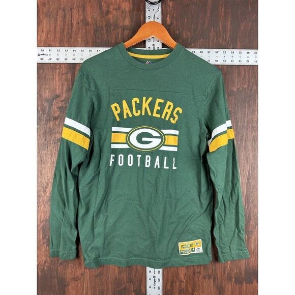 Green Bay Packers NFL Long Sleeve Shirt Stripes Green Gold Men’s Medium Majestic - Picture 1 of 5